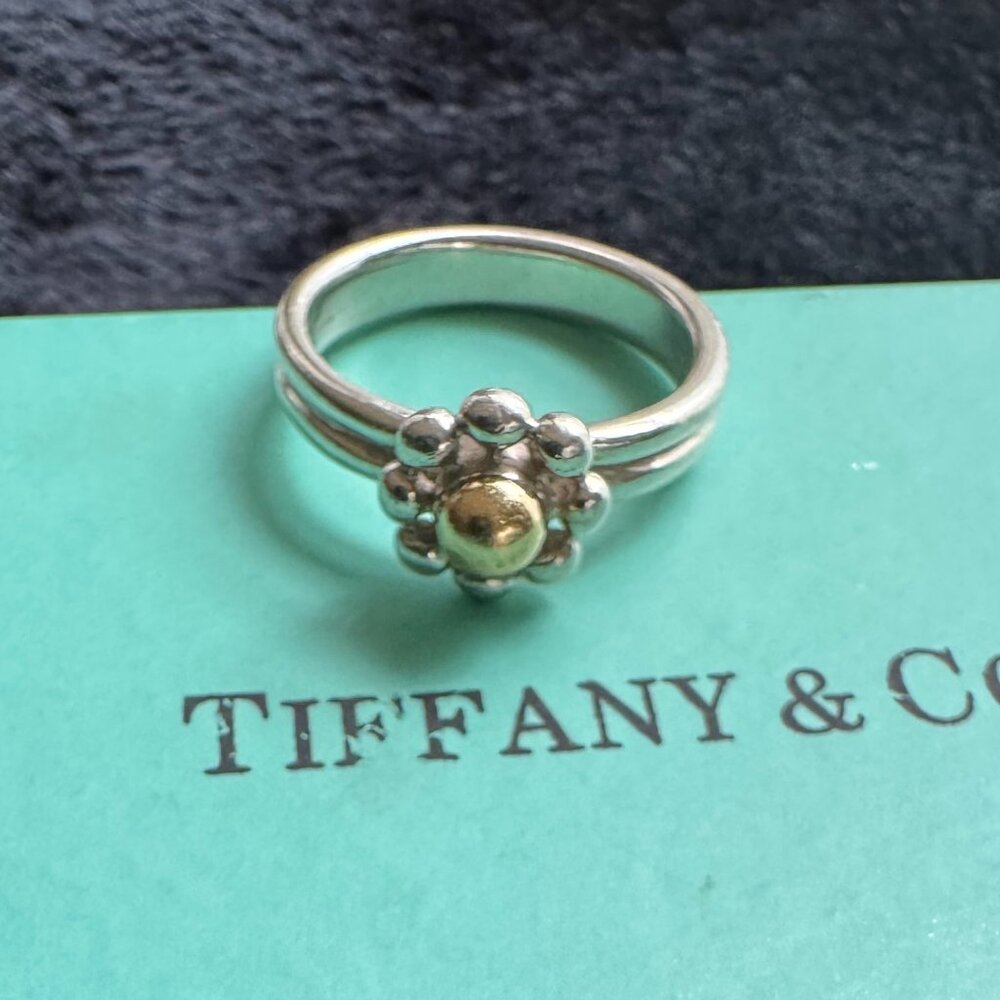 Tiffany & Co 18k Gold 925 Paloma Picasso Jolie Flower Ring Size 6.5